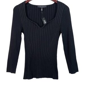 NEW White House Black Market Wide Sweetheart Rib Knit Top  Pullover Black Small